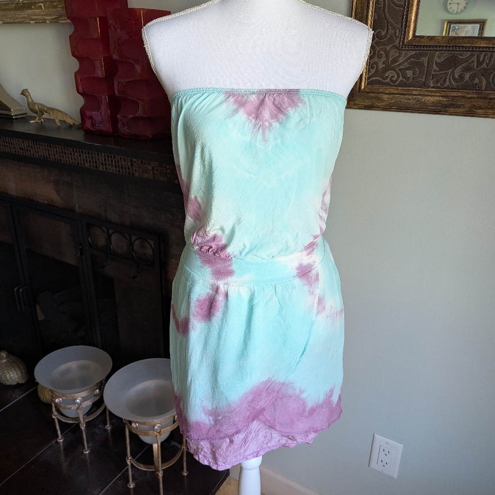 Gypsy 05 Mini Dress Sm Silk Tie-dye Pastel Watercolor Boho Beach Blue Purple 157
